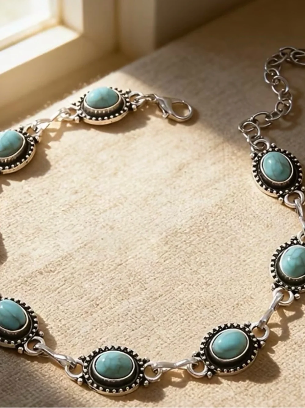 Turquoise Link Bracelet - Teal Stone